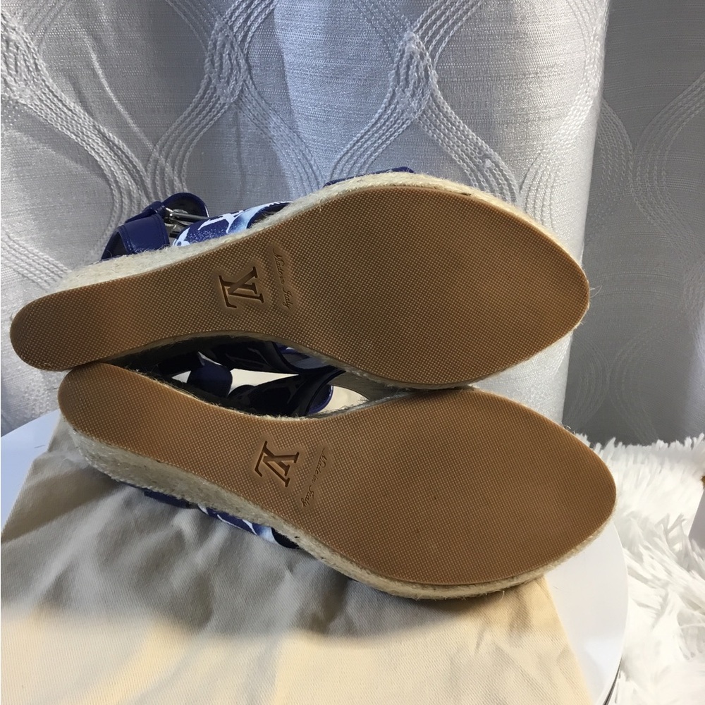Louis Vuitton Navy Blue Monogram Espadrille Platform Sandals - Picture 7 of 13